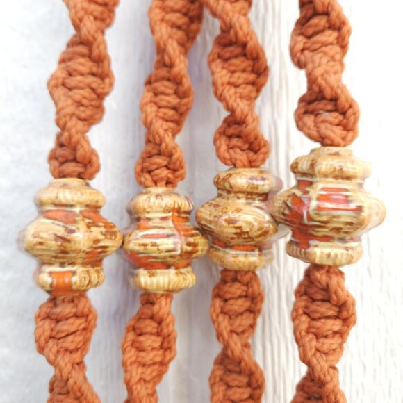 Vtg Macrame Plant Hanger Orange Nylon Boho Hippie Rustic Garden Patio Decor 45"L - Picture 7 of 8